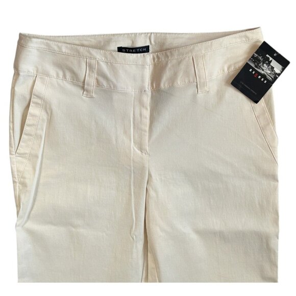 Liz Claiborne Axcess Ivory Straight Leg Pants Stretch Belt Loops Mid-Rise Size 6 - Picture 2 of 12